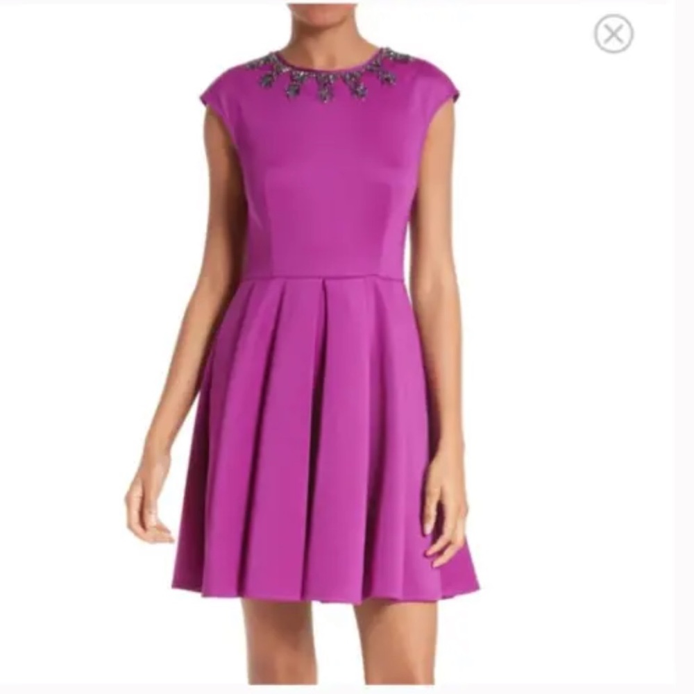 Ted Baker Jadore Purple Pleated Beaded Embellished Dress
